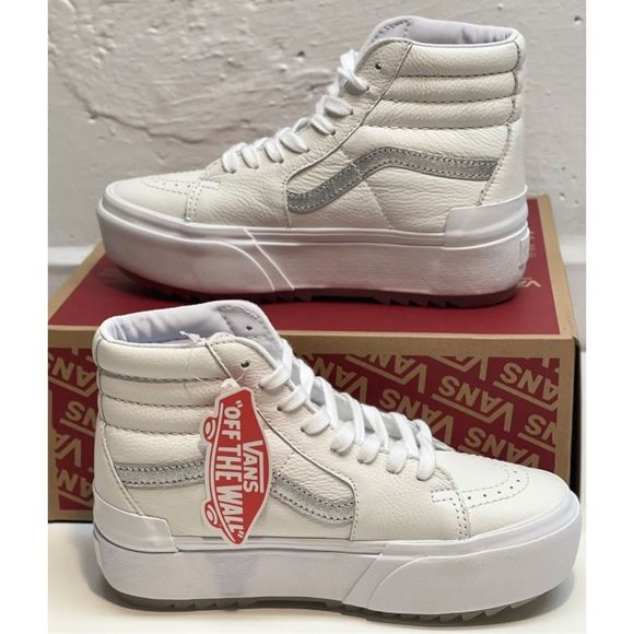 Vans Sneakers Sk8 Hi Stacked Platform Pop True White Metallic Women Size 5.5 New - Picture 2 of 12